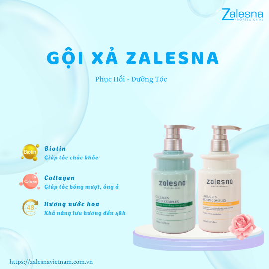 Gội Xả collagen biotin Zalesna 500ml Hương Nước Hoa Pháp - Giảm rụng, phục hồi hư tổn