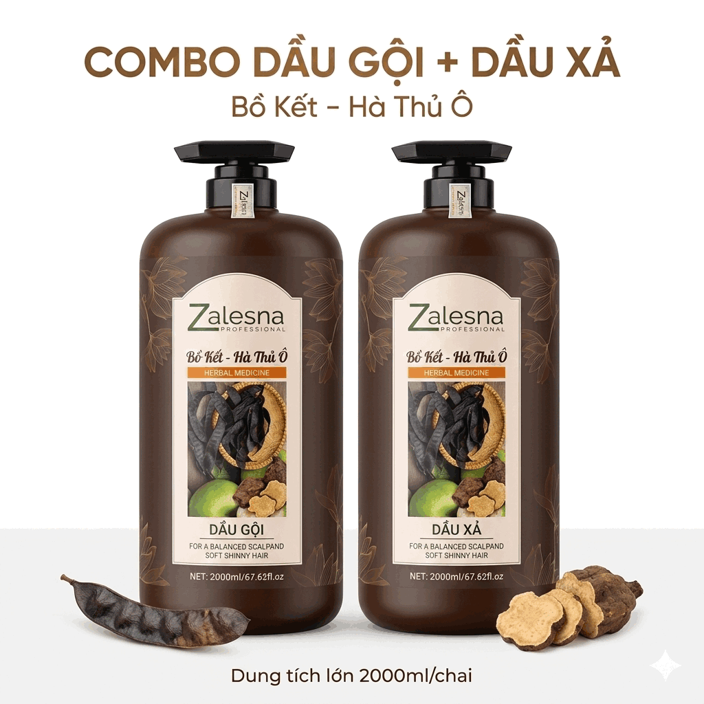 Dầu Gội Xả Zalesna Bồ Kết Hà Thủ Ô Phục Hồi, Suôn Mượt 2000ml