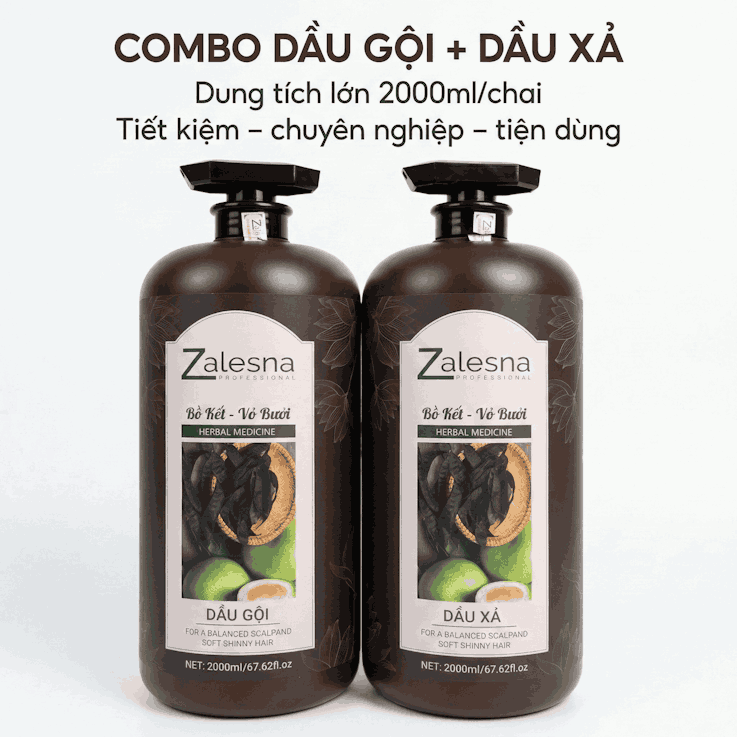 Dầu Gội Xả Zalesna Bồ Kết Bưởi Phục Hồi Giảm Dầu Ngứa 2000ml
