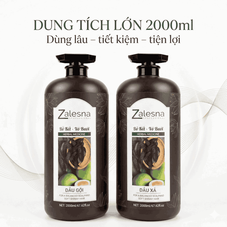 Dầu Gội Xả Zalesna Bồ Kết Bưởi Phục Hồi Giảm Dầu Ngứa 2000ml