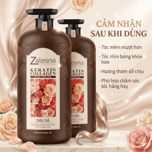 Gội Xả Zalesna Phục Hồi Cấp Ẩm Hương Hoa Hồng 2000ml