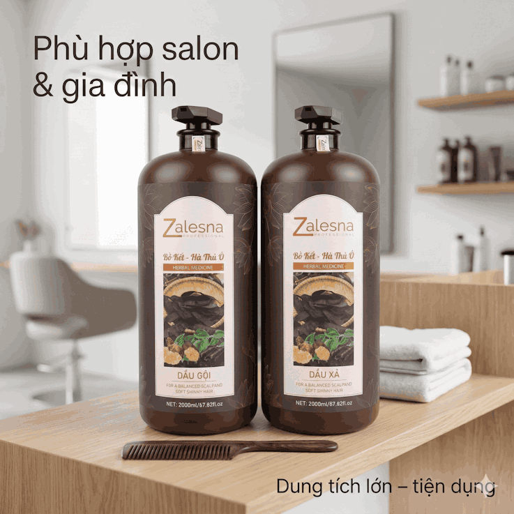 Dầu Gội Xả Zalesna Bồ Kết Hà Thủ Ô Phục Hồi, Suôn Mượt 2000ml