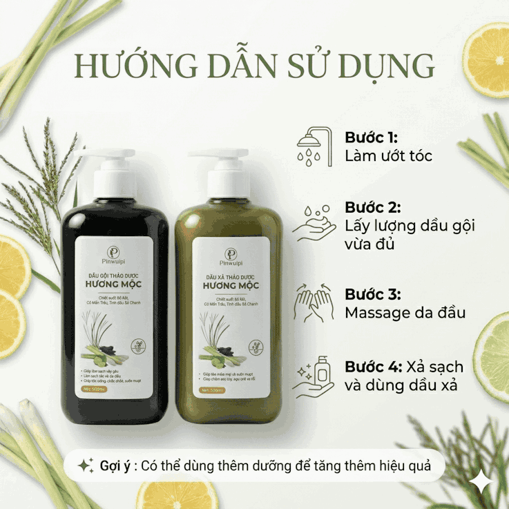 Dầu Gội Xả Pinwuipi Thảo Dược Thiên Nhiên 500ml