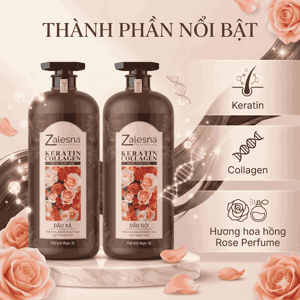 Gội Xả Zalesna Phục Hồi Cấp Ẩm Hương Hoa Hồng 2000ml