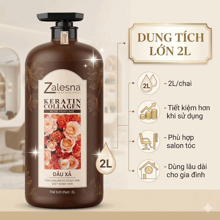 Gội Xả Zalesna Phục Hồi Cấp Ẩm Hương Hoa Hồng 2000ml