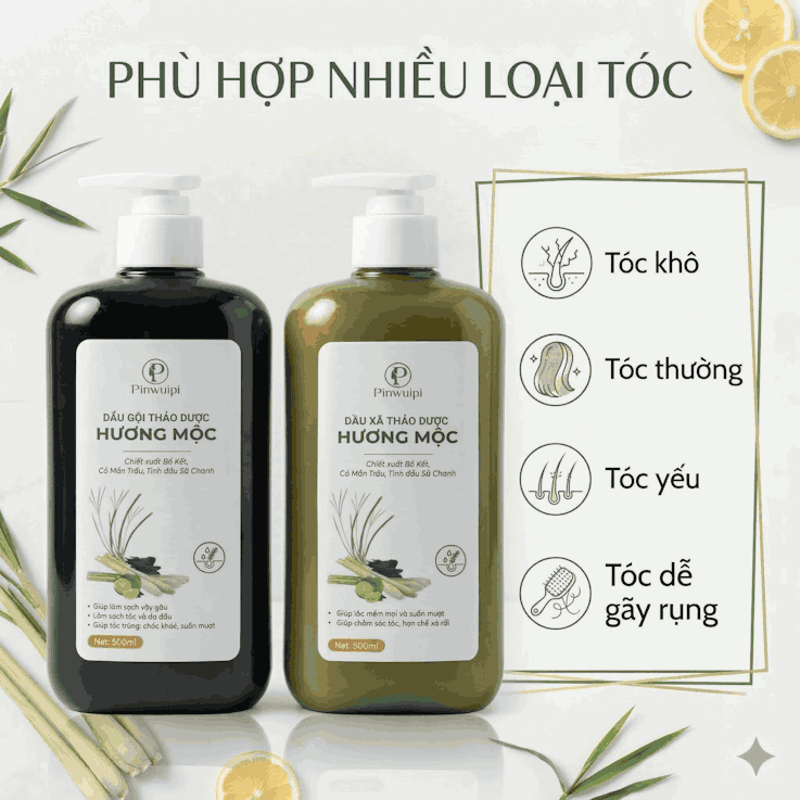 Dầu Gội Xả Pinwuipi Thảo Dược Thiên Nhiên 500ml