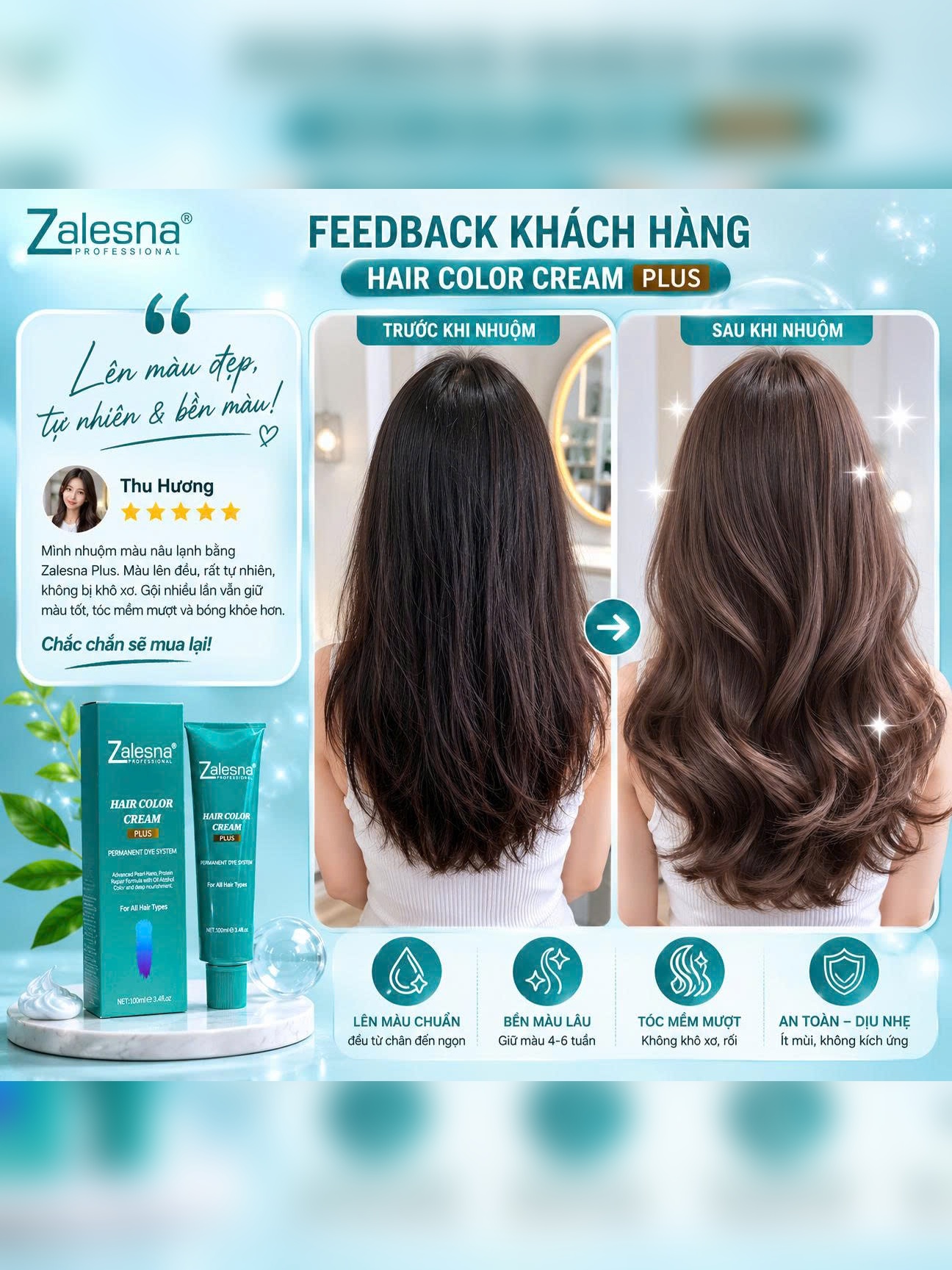 Màu nhuộm Zalesna Plus Thế Hệ Mới - Chuẩn Màu, Hạn Chế Hư Tổn Tóc