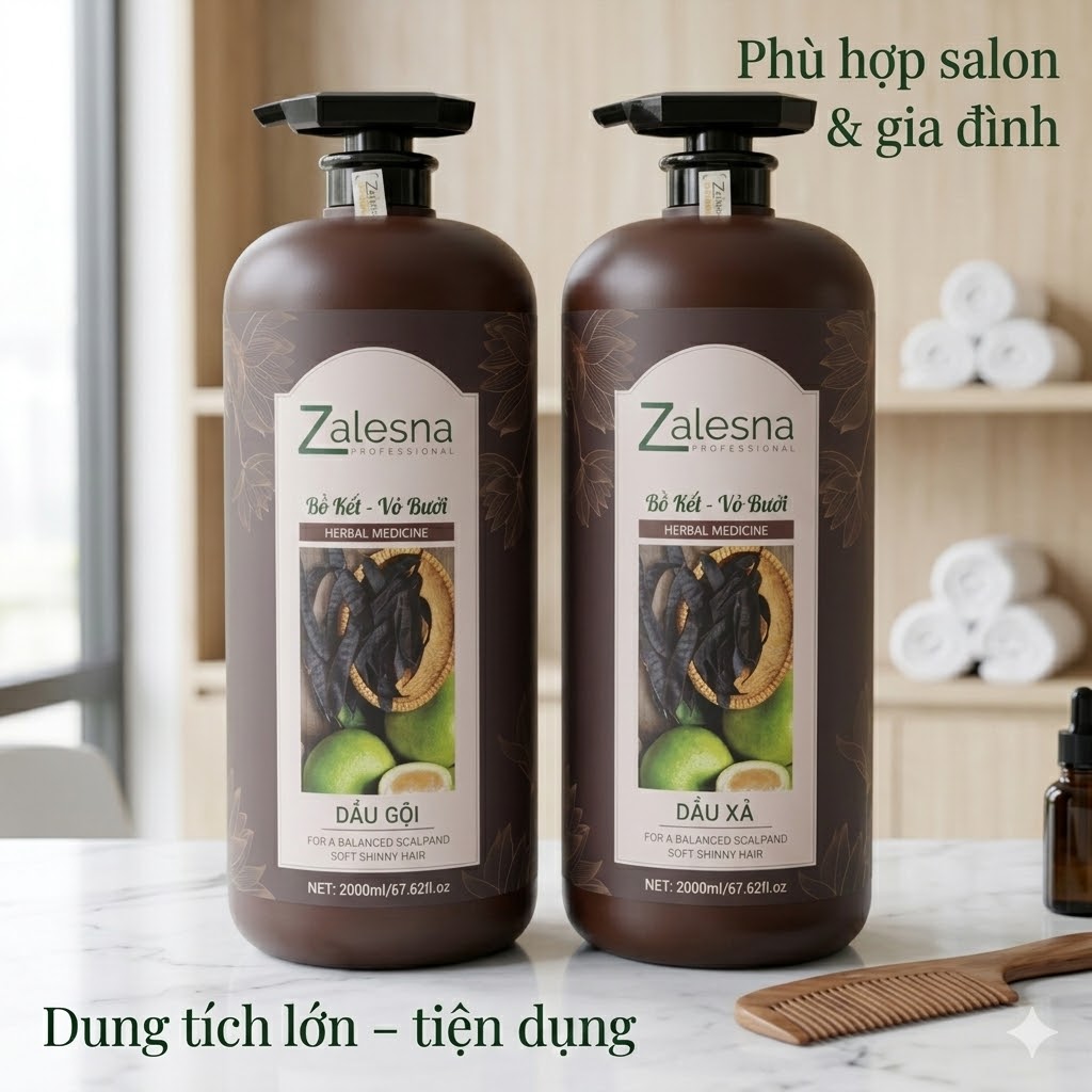 Dầu Gội Xả Zalesna Bồ Kết Hà Thủ Ô Phục Hồi, Suôn Mượt 2000ml