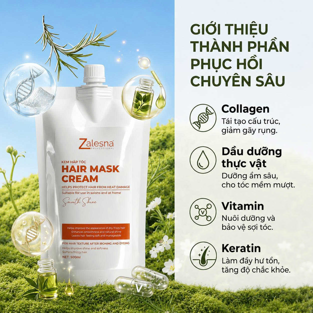 Kem Hấp Phục Hồi Tóc Hư Tổn Dạng Túi 500ml - 1000ml