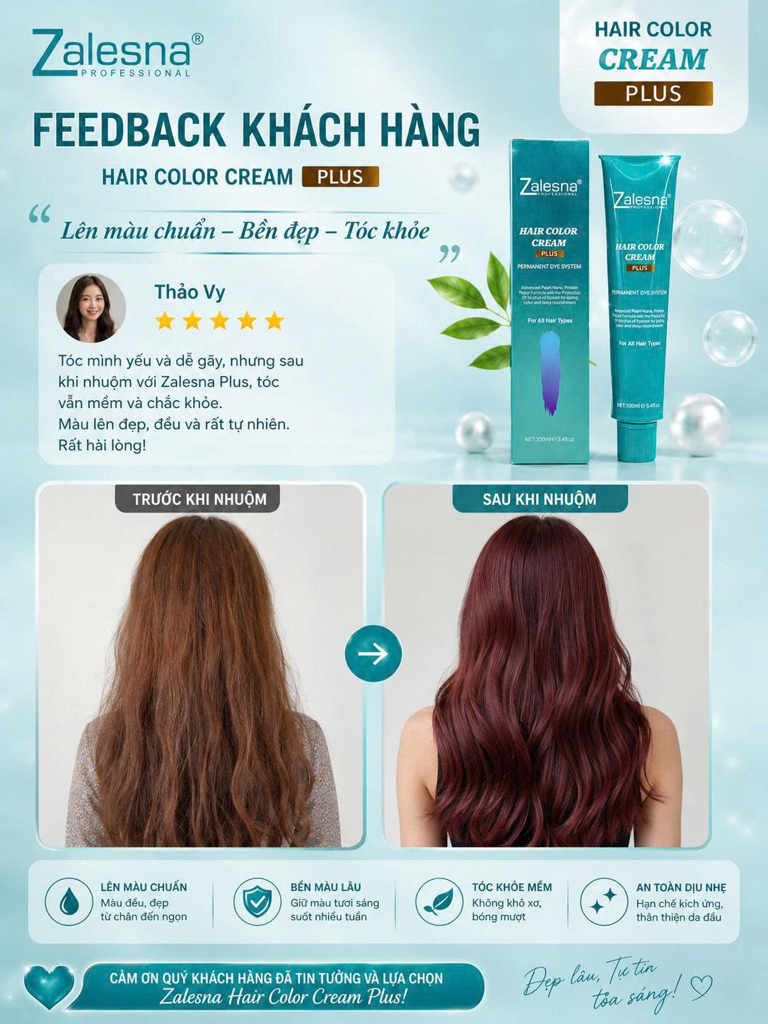 Màu nhuộm Zalesna Plus Thế Hệ Mới - Chuẩn Màu, Hạn Chế Hư Tổn Tóc